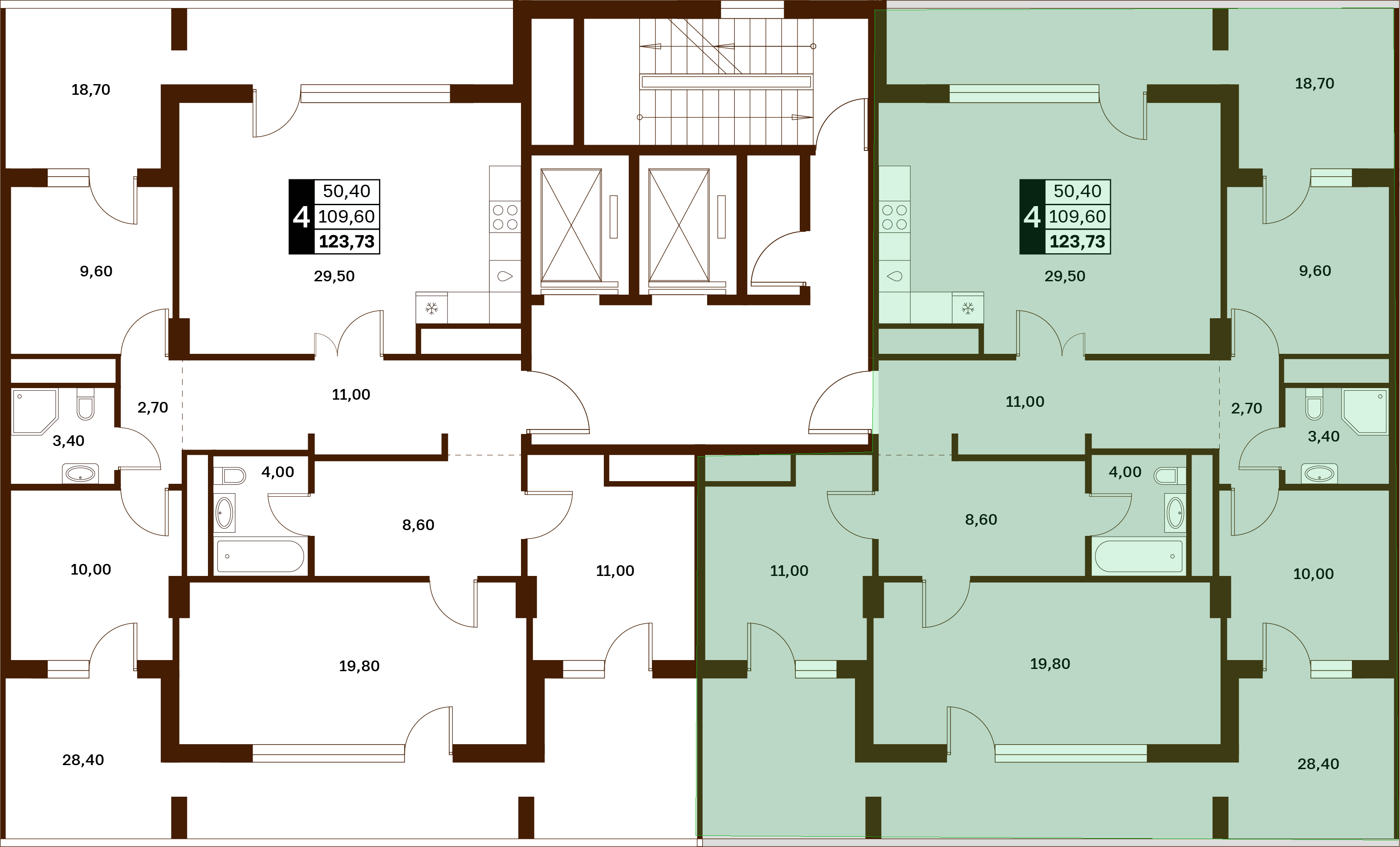 4-комнатная 123,73 м² в ЖК Аксис Патриот