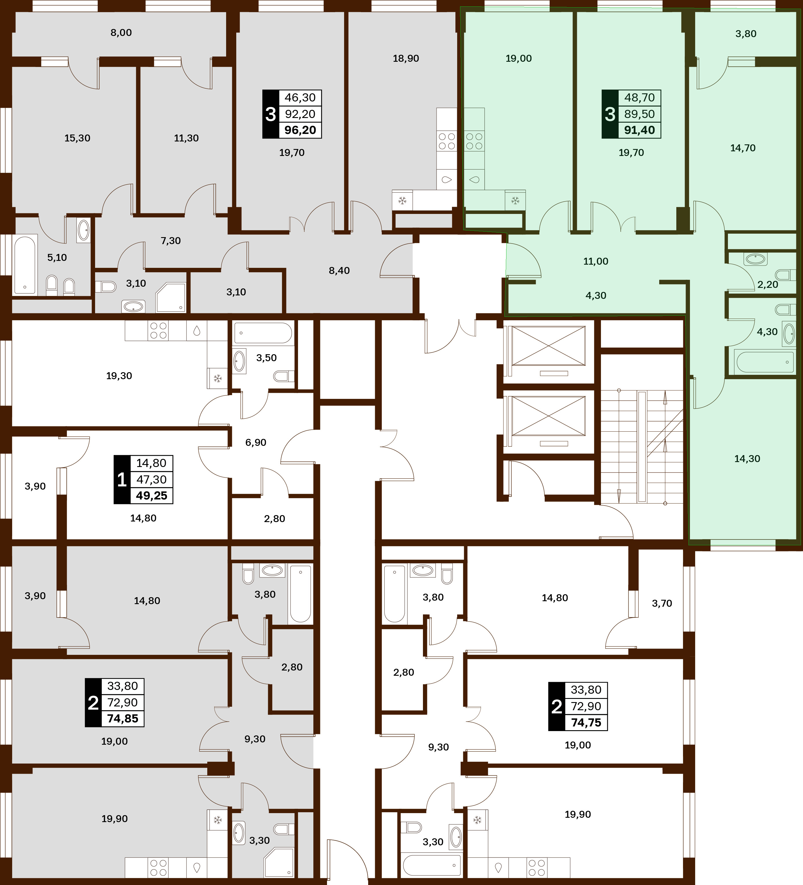 3-комнатная 91,4 м² в ЖК Аксис Патриот
