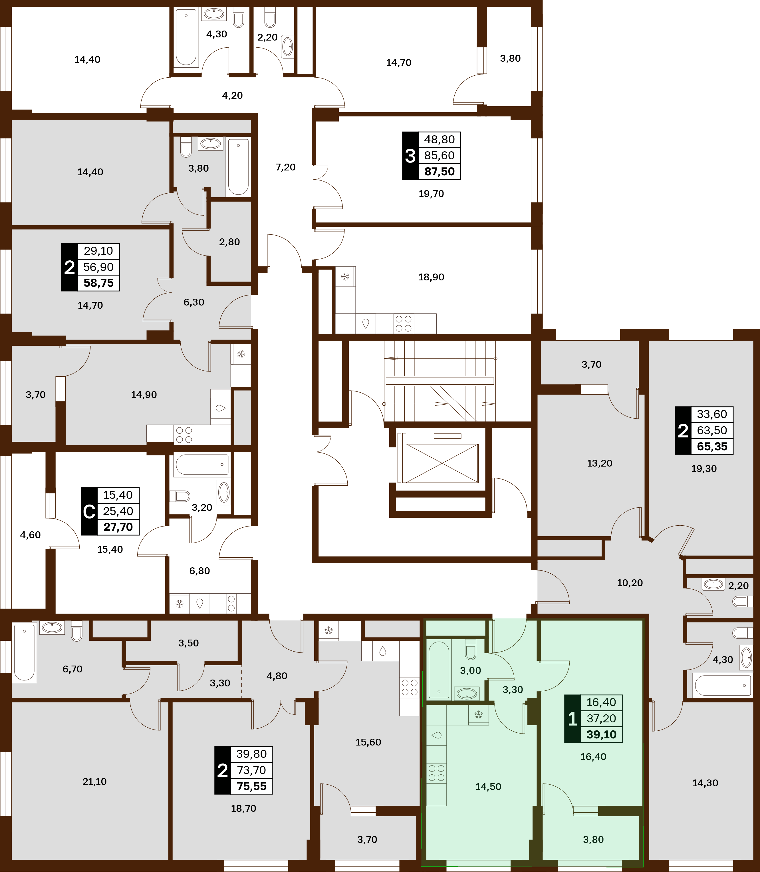 1-комнатная 39,1 м² в ЖК Аксис Патриот