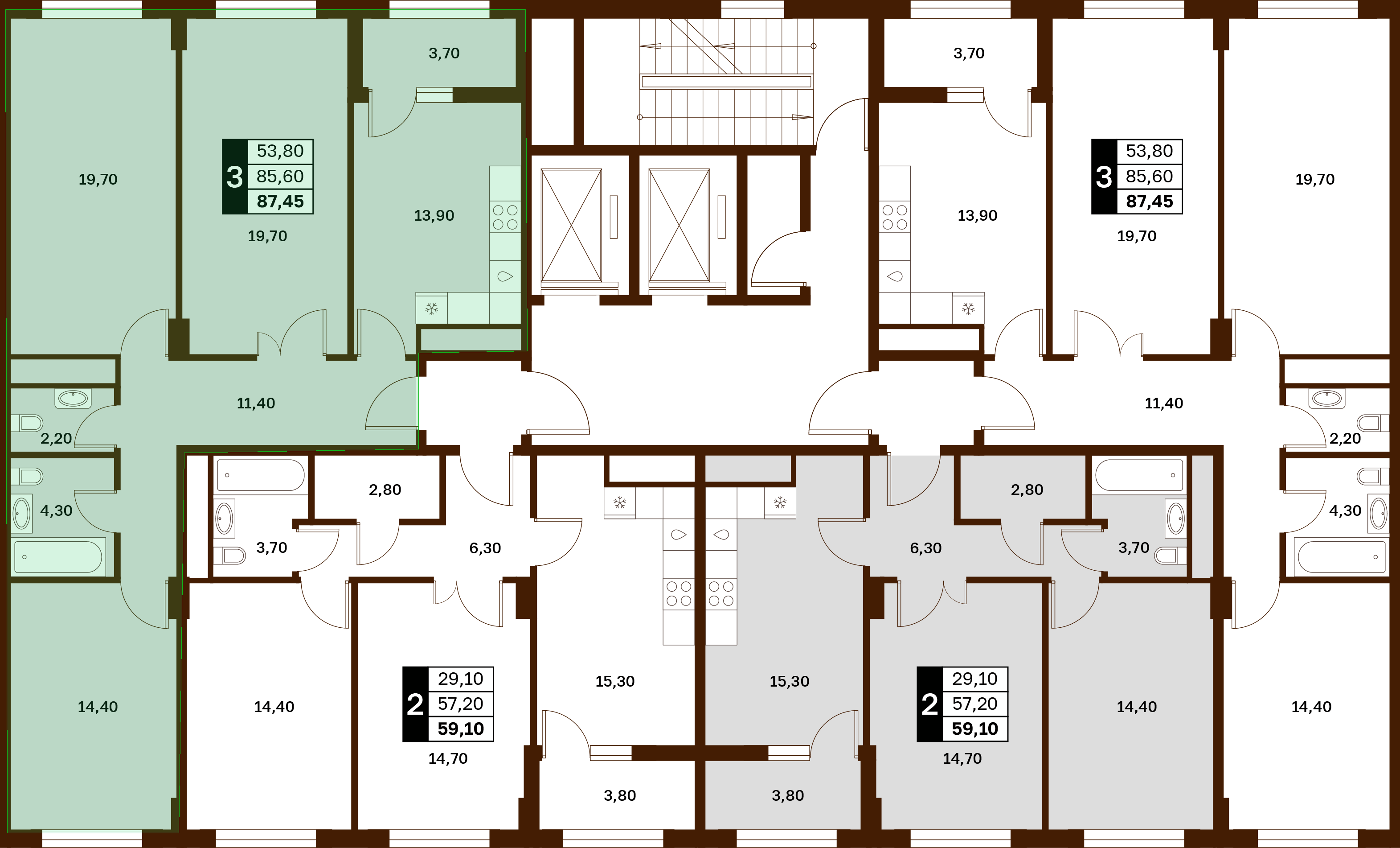 3-комнатная 87,45 м² в ЖК Аксис Патриот