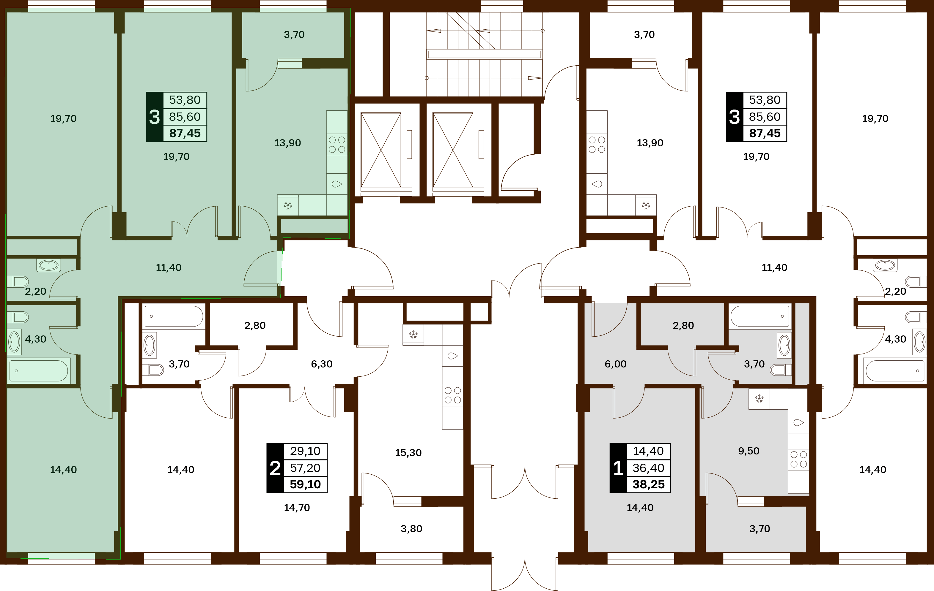 3-комнатная 87,45 м² в ЖК Аксис Патриот