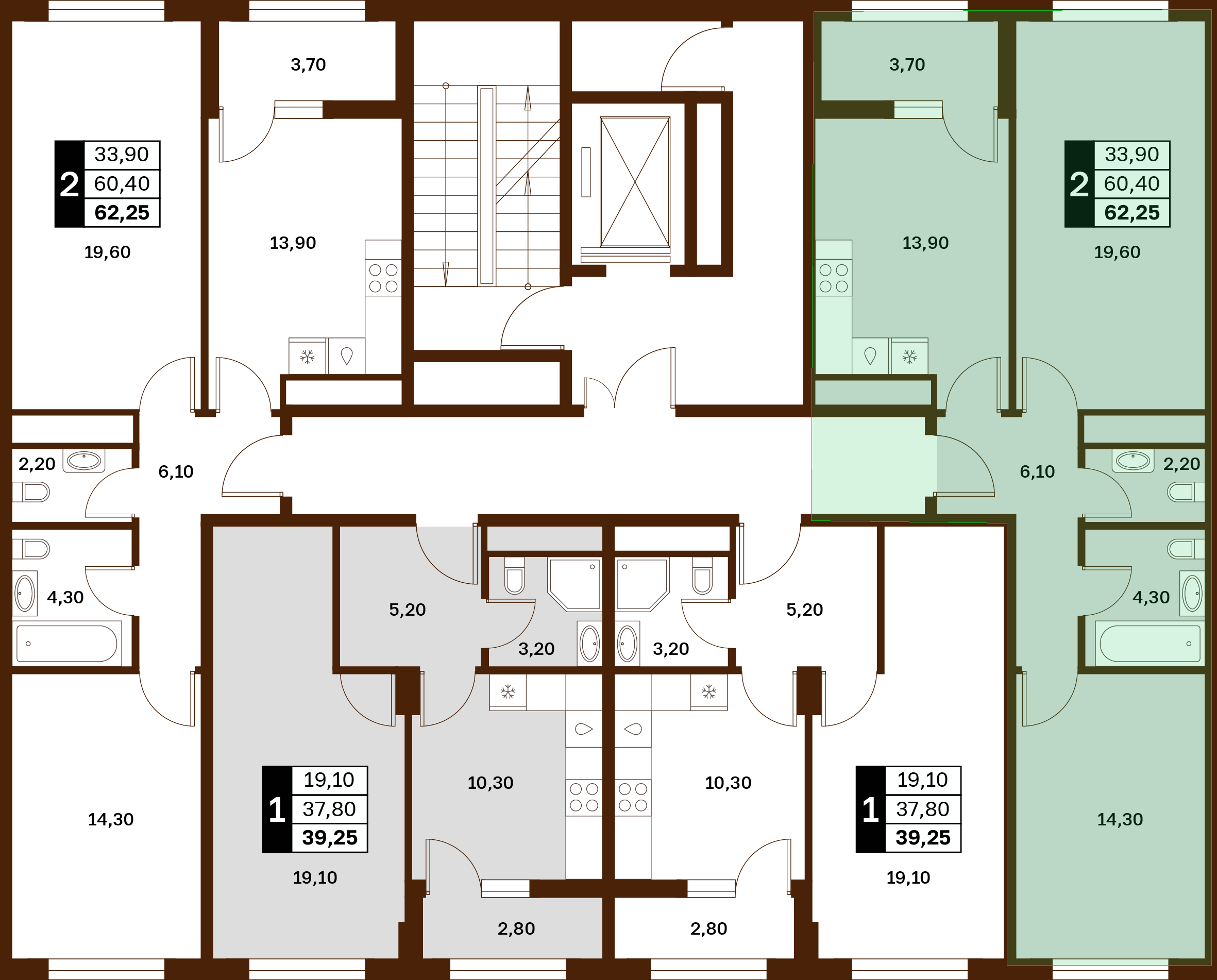 2-комнатная 62,25 м² в ЖК Аксис Патриот