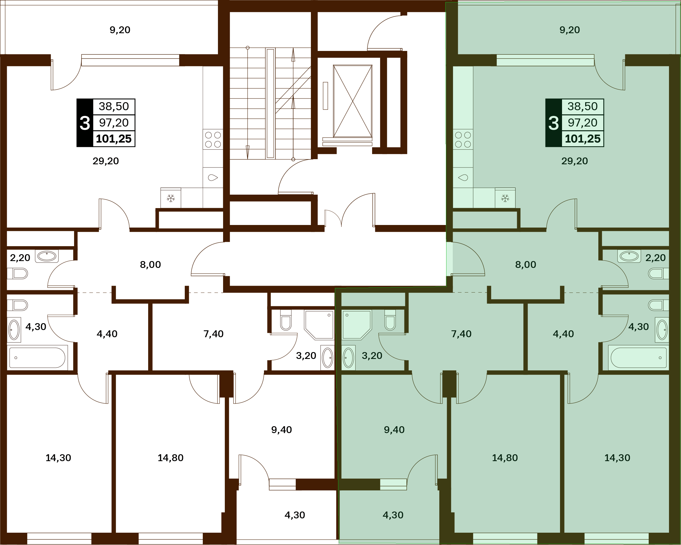 3-комнатная 101,25 м² в ЖК Аксис Патриот
