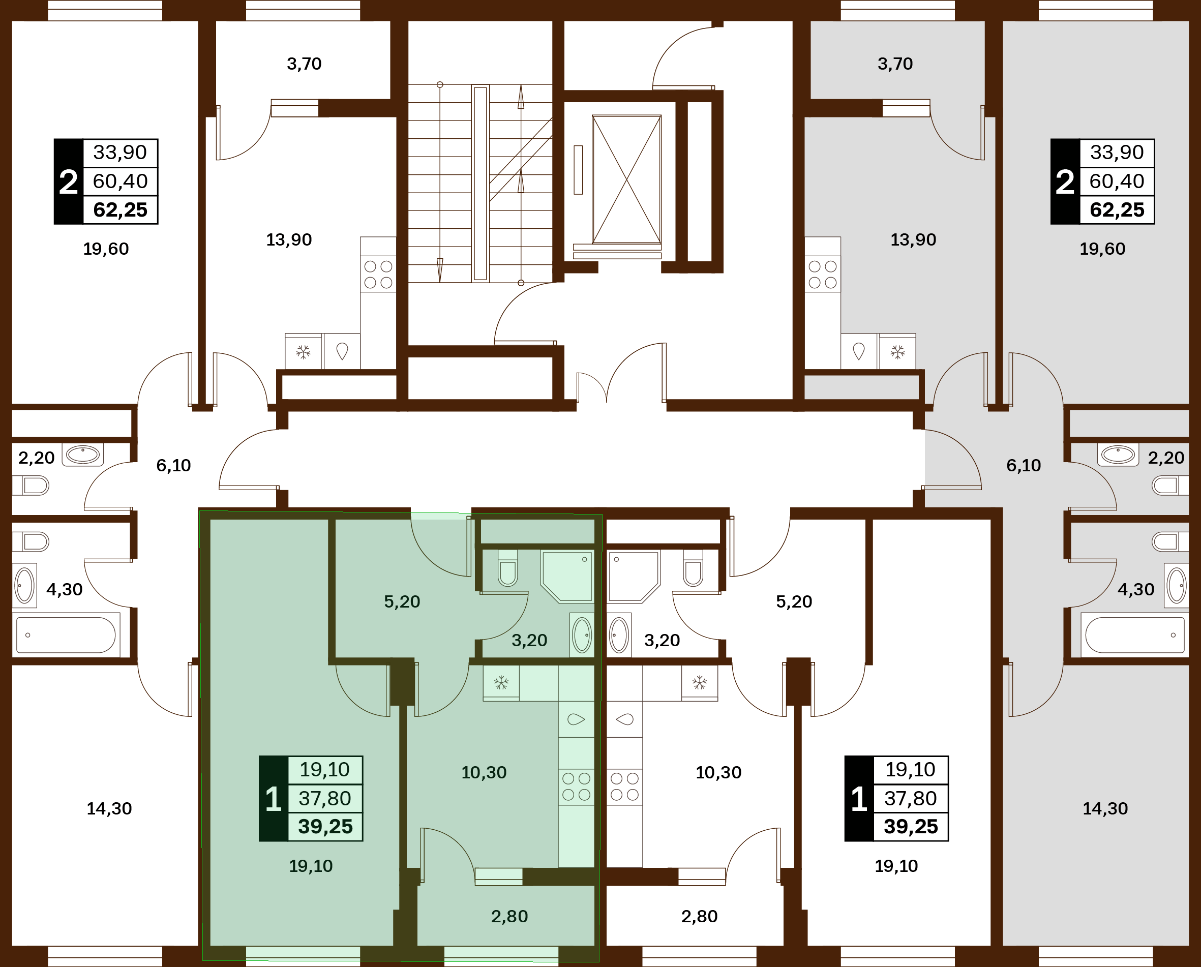 1-комнатная 39,25 м² в ЖК Аксис Патриот