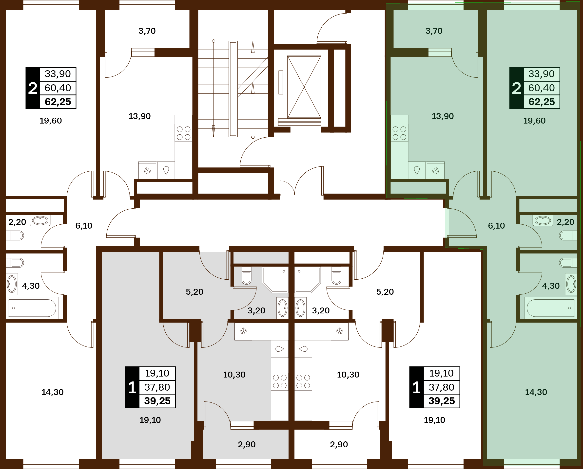 2-комнатная 62,25 м² в ЖК Аксис Патриот