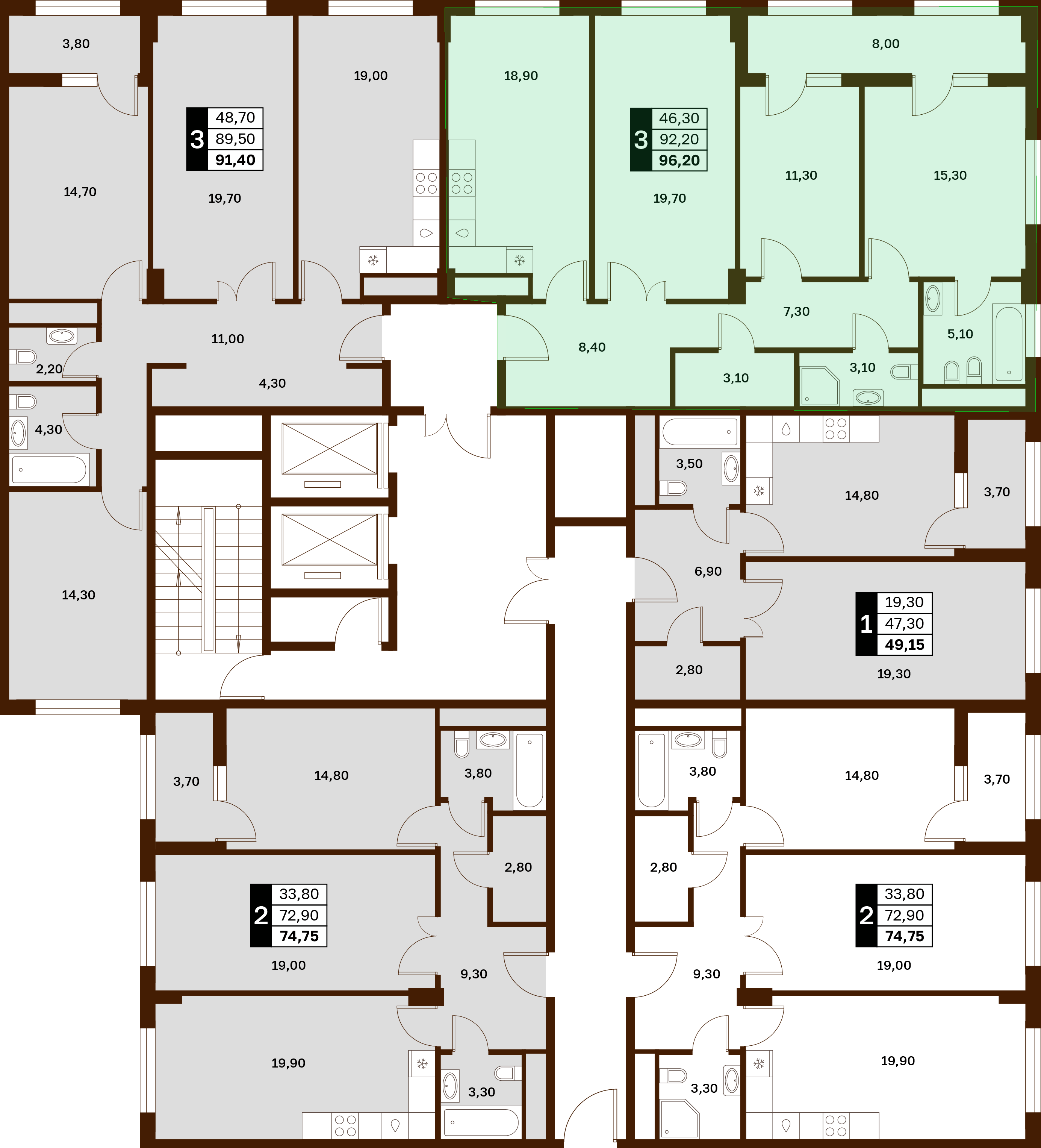 3-комнатная 96,2 м² в ЖК Аксис Патриот