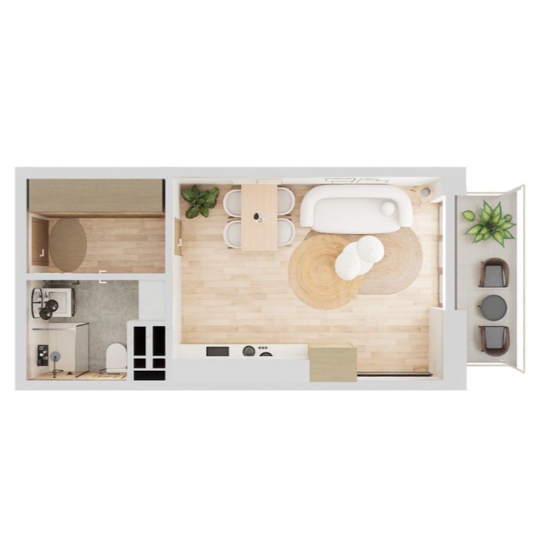 Студия, 42.9 м² · Юсуповский