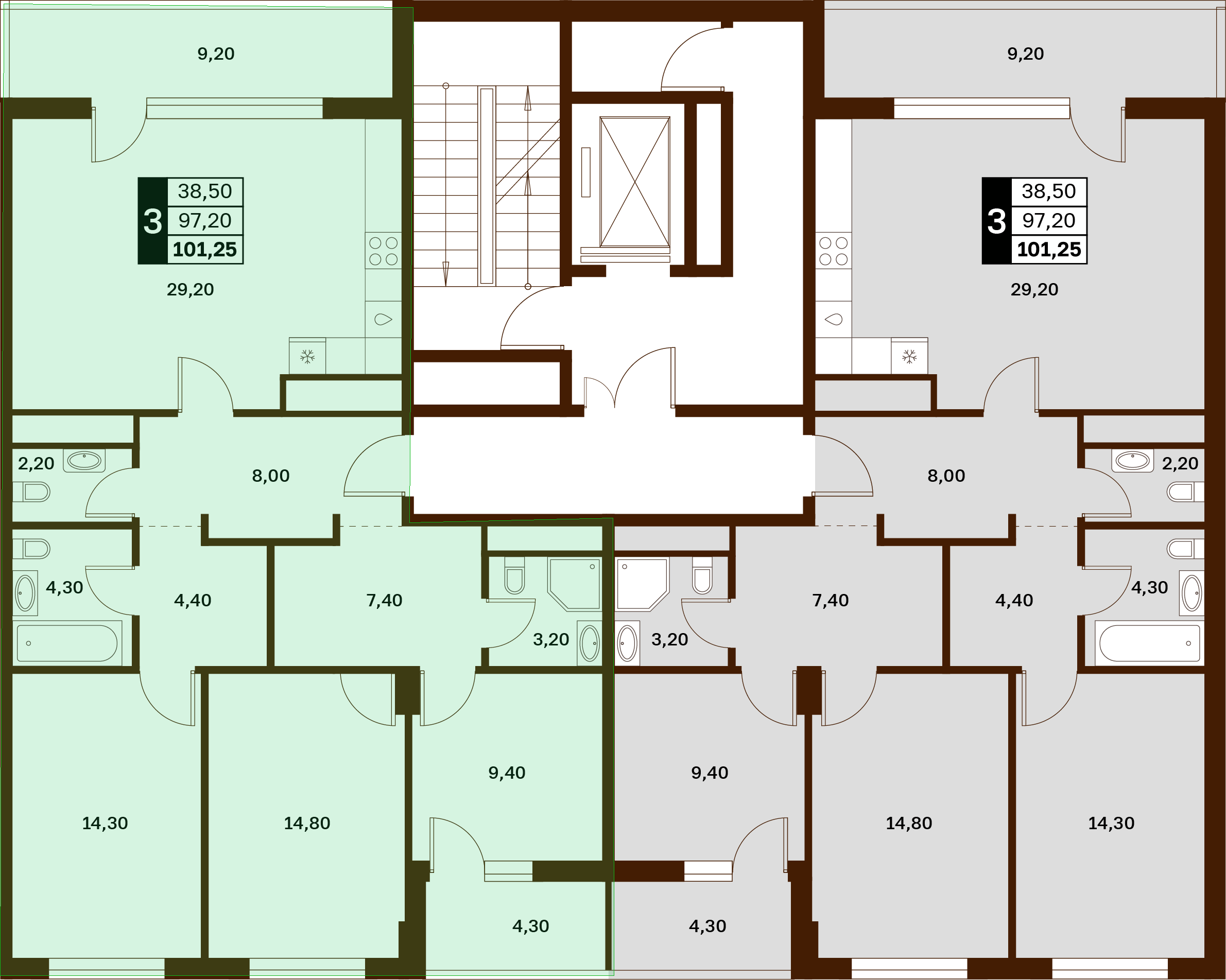 3-комнатная 101,25 м² в ЖК Аксис Патриот