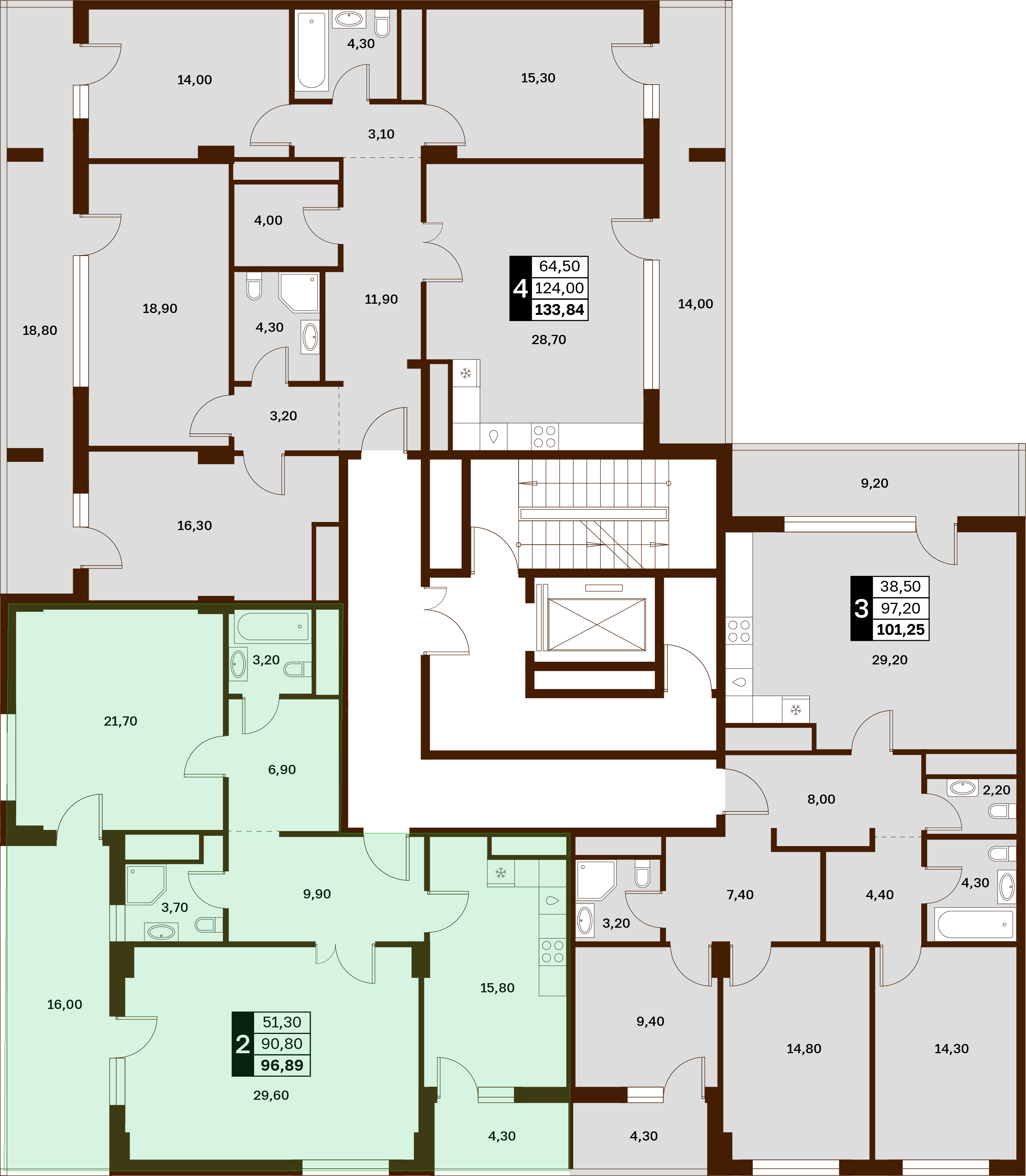 2-комнатная 96,89 м² в ЖК Аксис Патриот