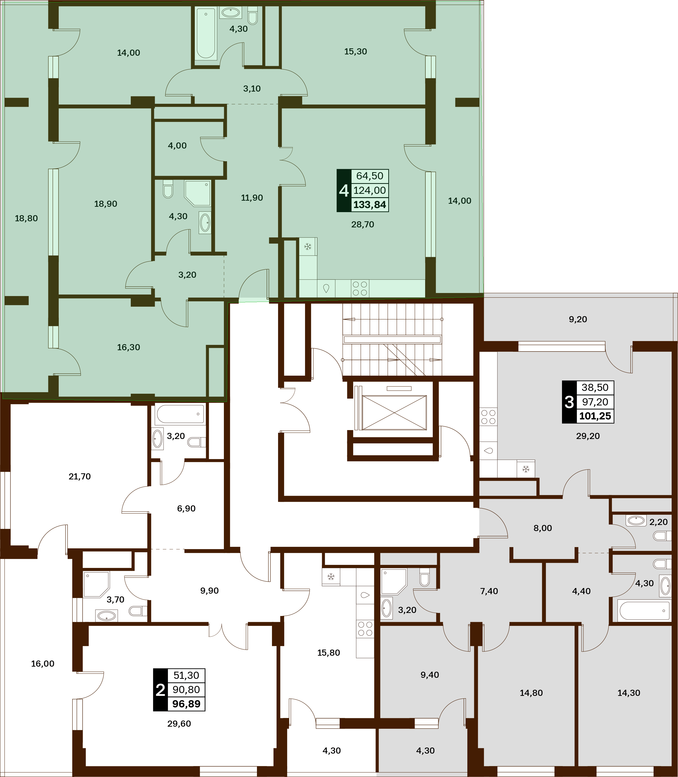 4-комнатная 133,84 м² в ЖК Аксис Патриот