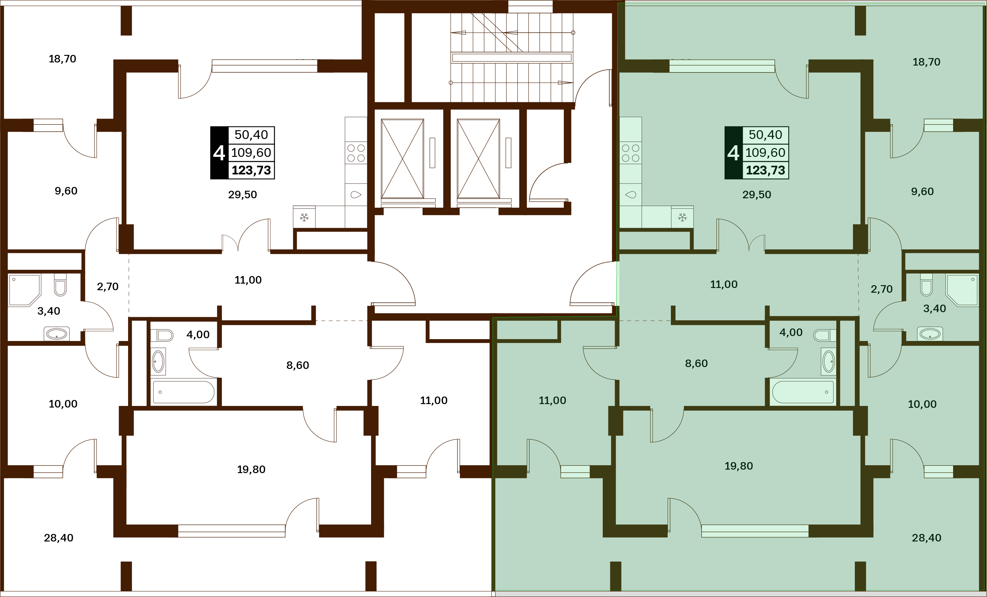 4-комнатная 123,73 м² в ЖК Аксис Патриот