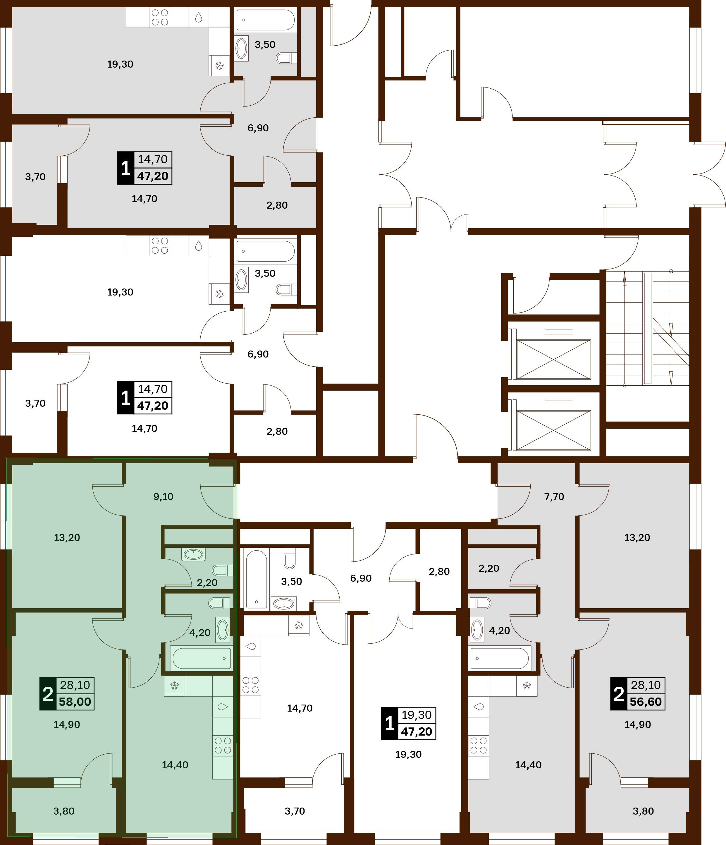 2-комнатная 59,9 м² в ЖК Аксис Патриот