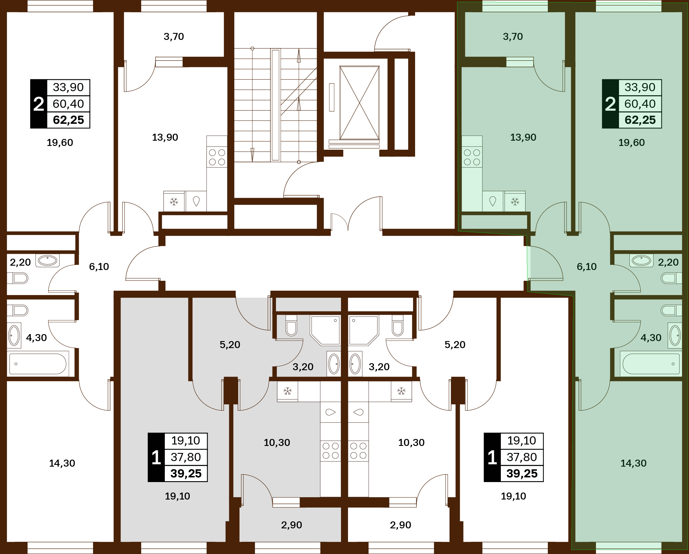 2-комнатная 62,25 м² в ЖК Аксис Патриот
