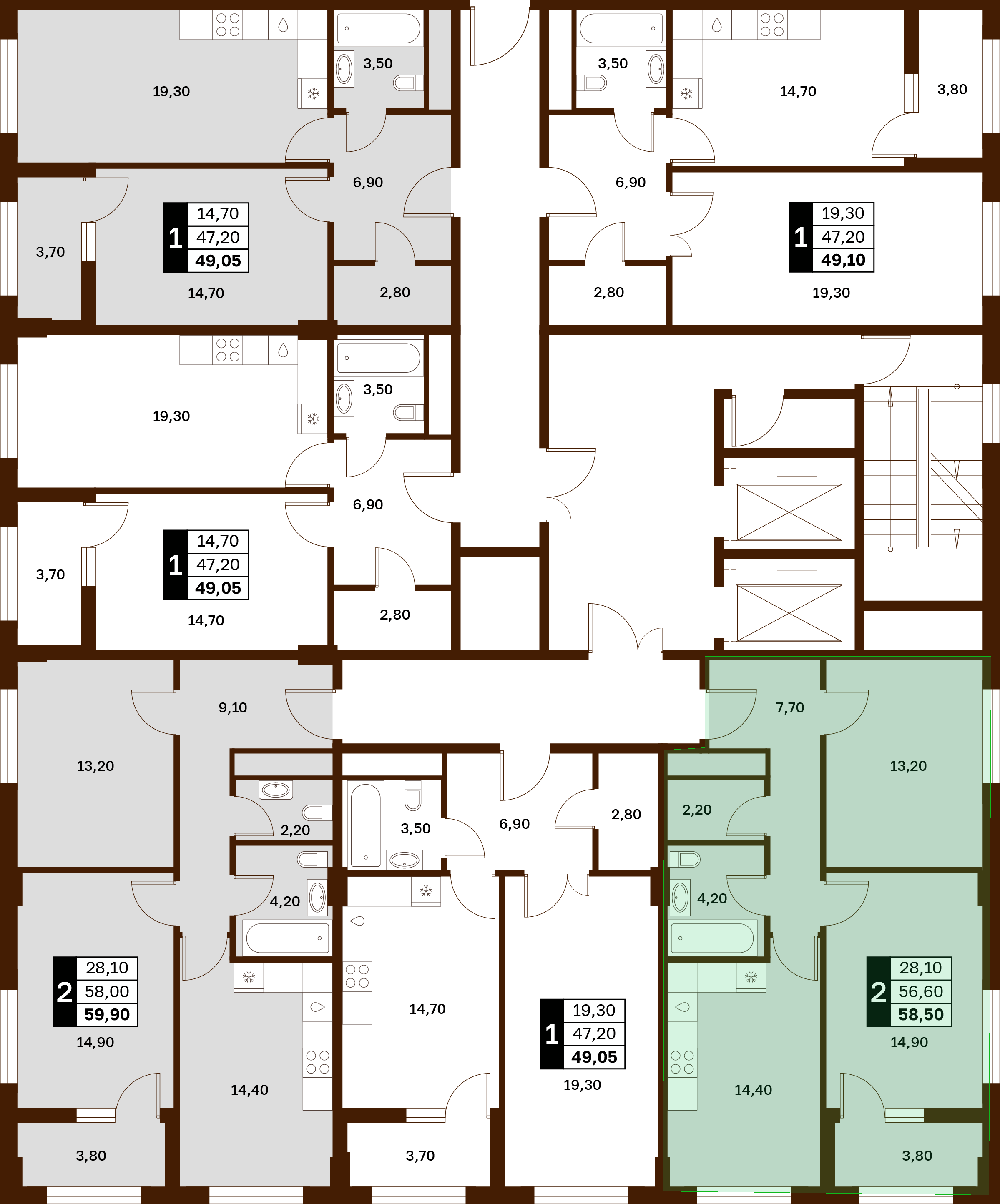 2-комнатная 58,5 м² в ЖК Аксис Патриот