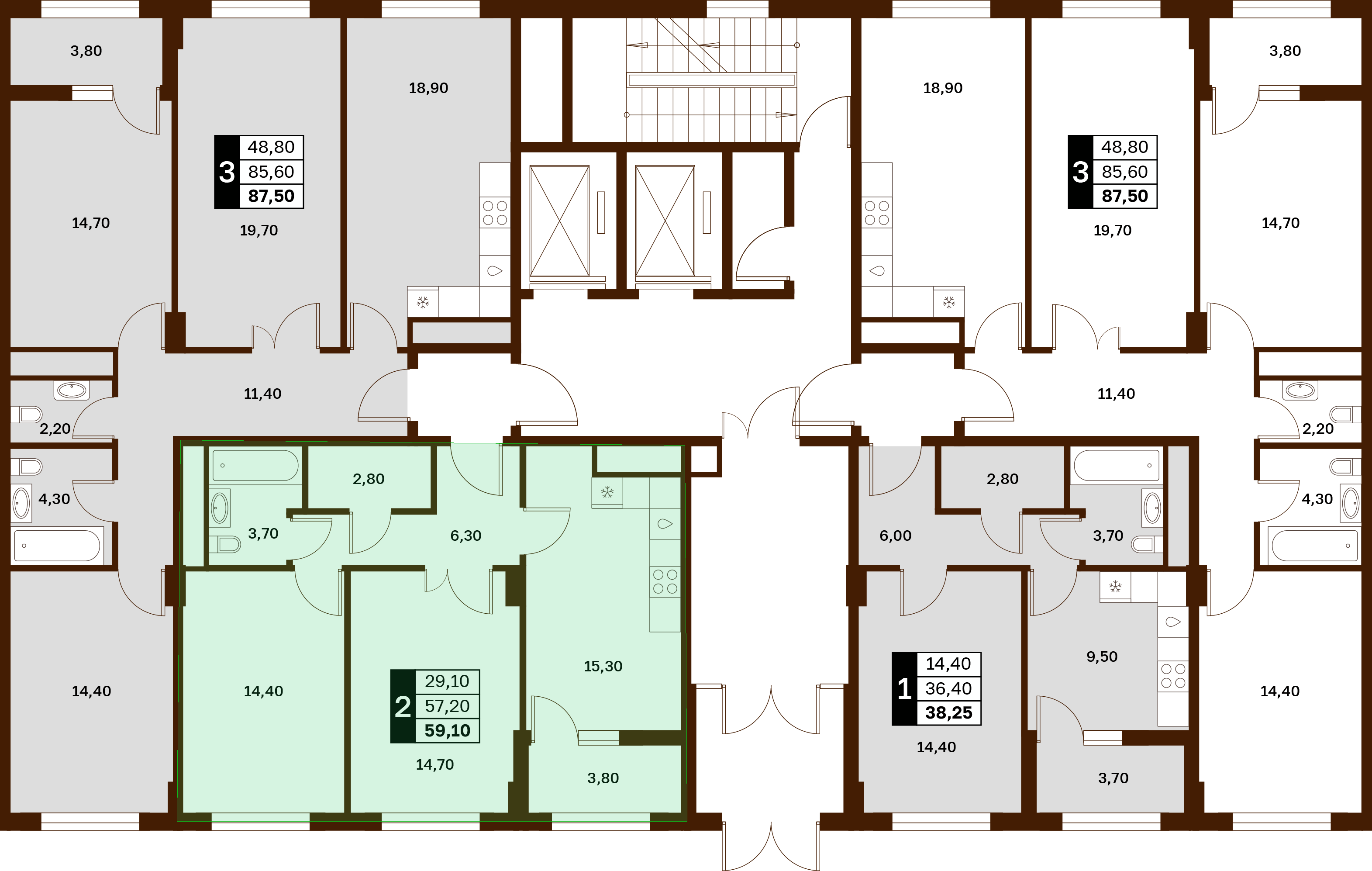 2-комнатная 59,1 м² в ЖК Аксис Патриот