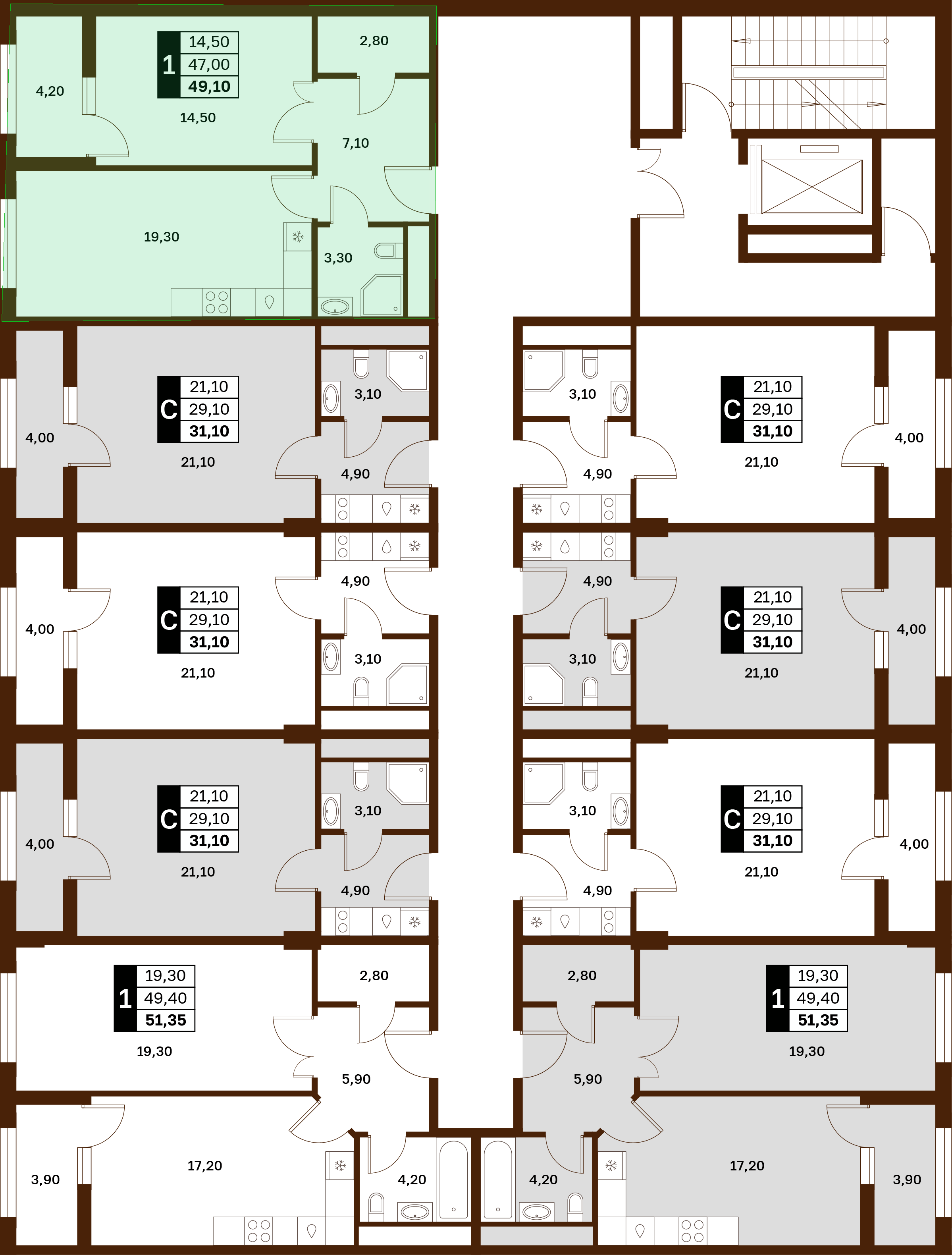 1-комнатная 49,1 м² в ЖК Аксис Патриот