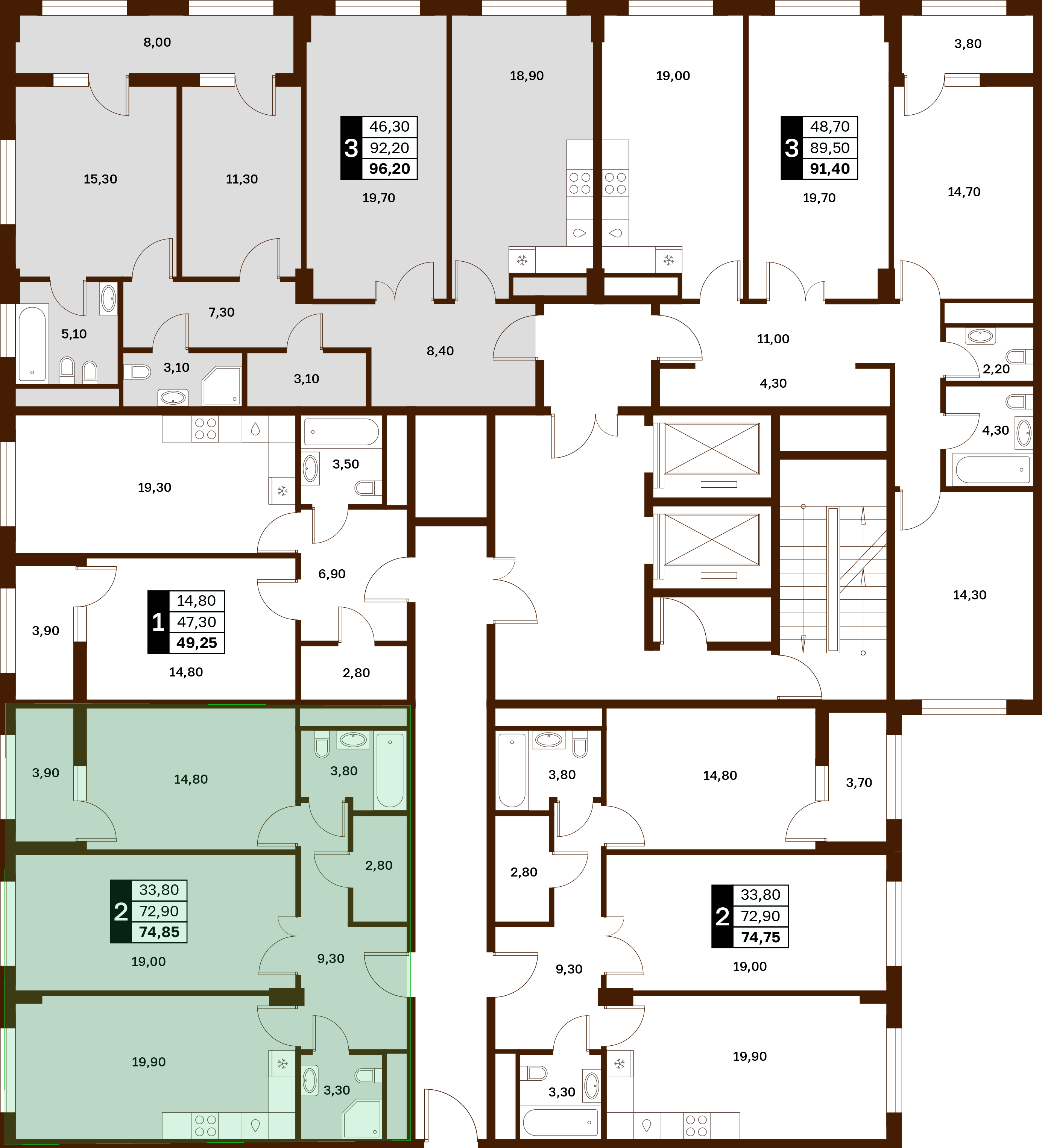 2-комнатная 74,85 м² в ЖК Аксис Патриот