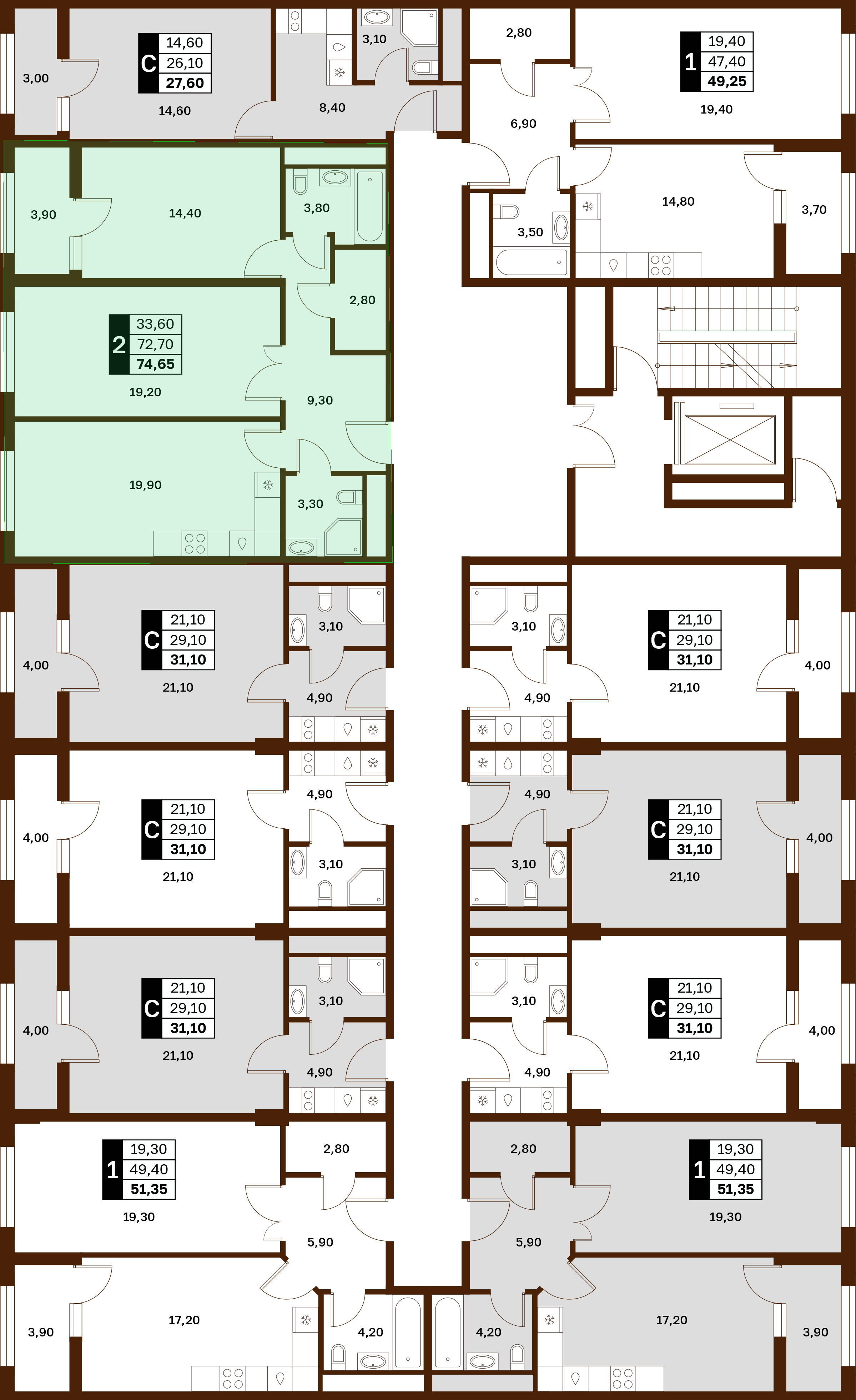 2-комнатная 74,65 м² в ЖК Аксис Патриот