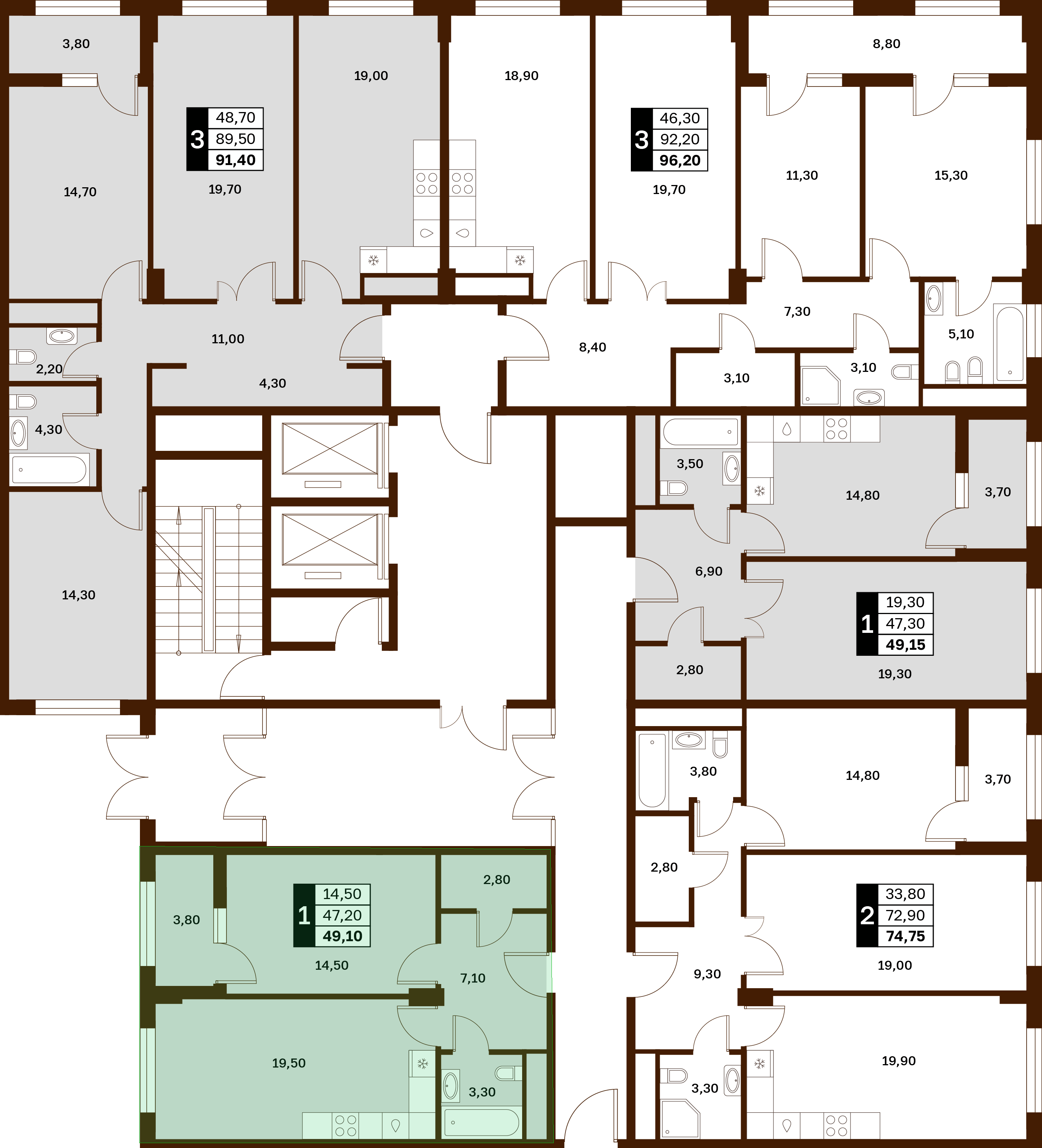 1-комнатная 49,1 м² в ЖК Аксис Патриот