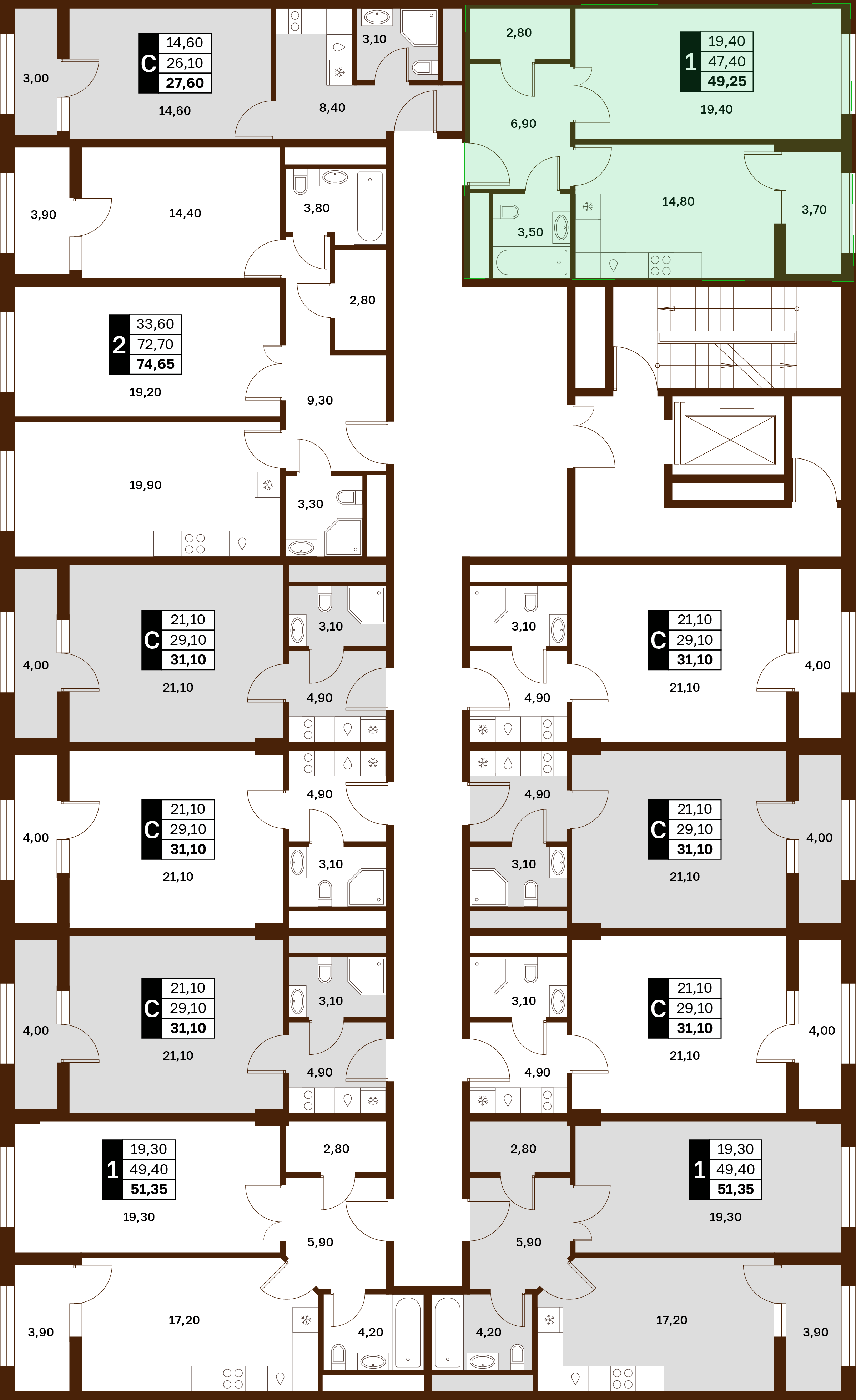 1-комнатная 49,25 м² в ЖК Аксис Патриот
