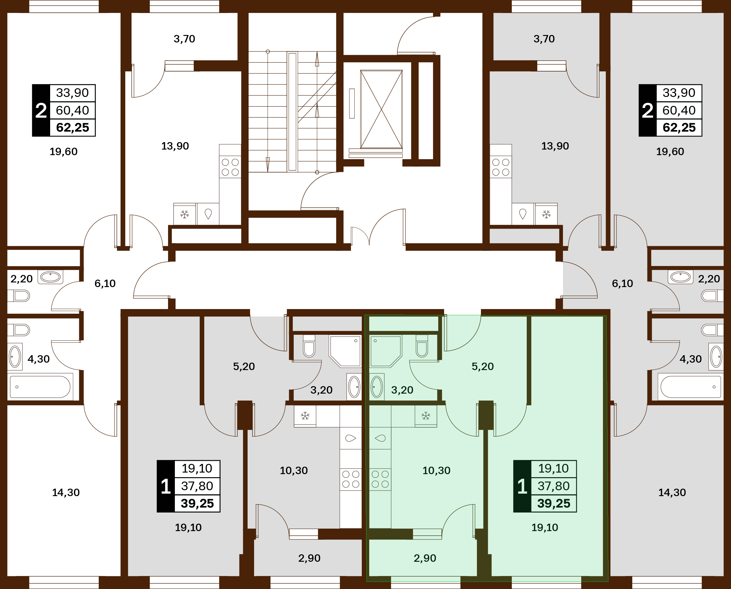 1-комнатная 39,25 м² в ЖК Аксис Патриот