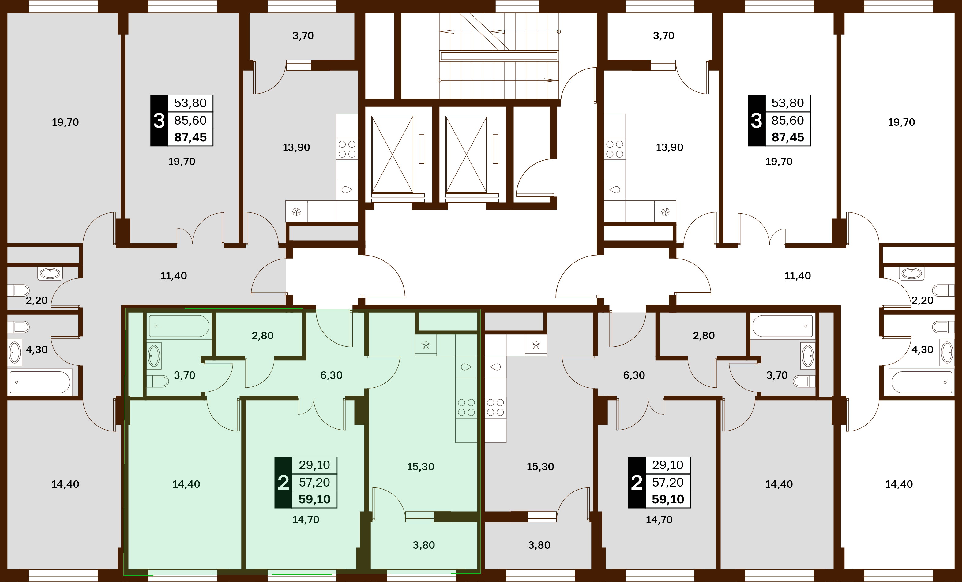 2-комнатная 59,1 м² в ЖК Аксис Патриот