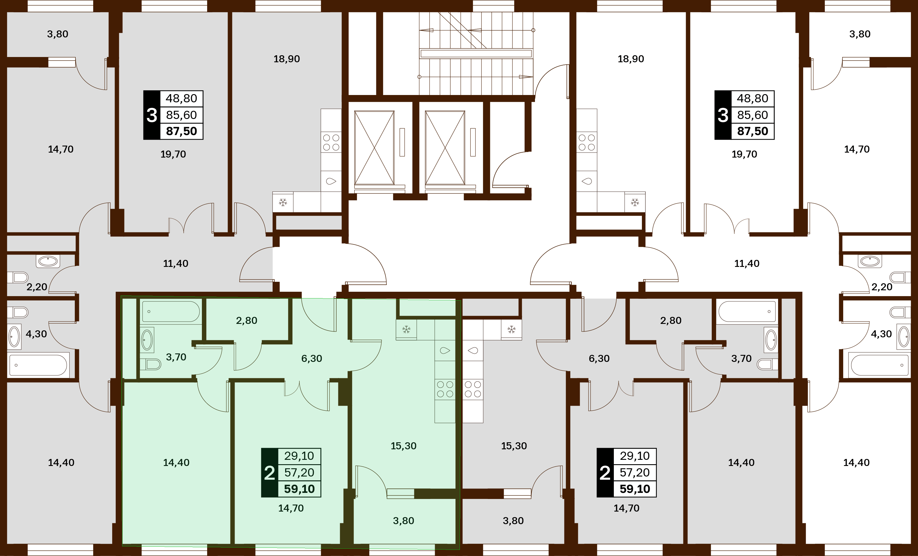 2-комнатная 59,1 м² в ЖК Аксис Патриот