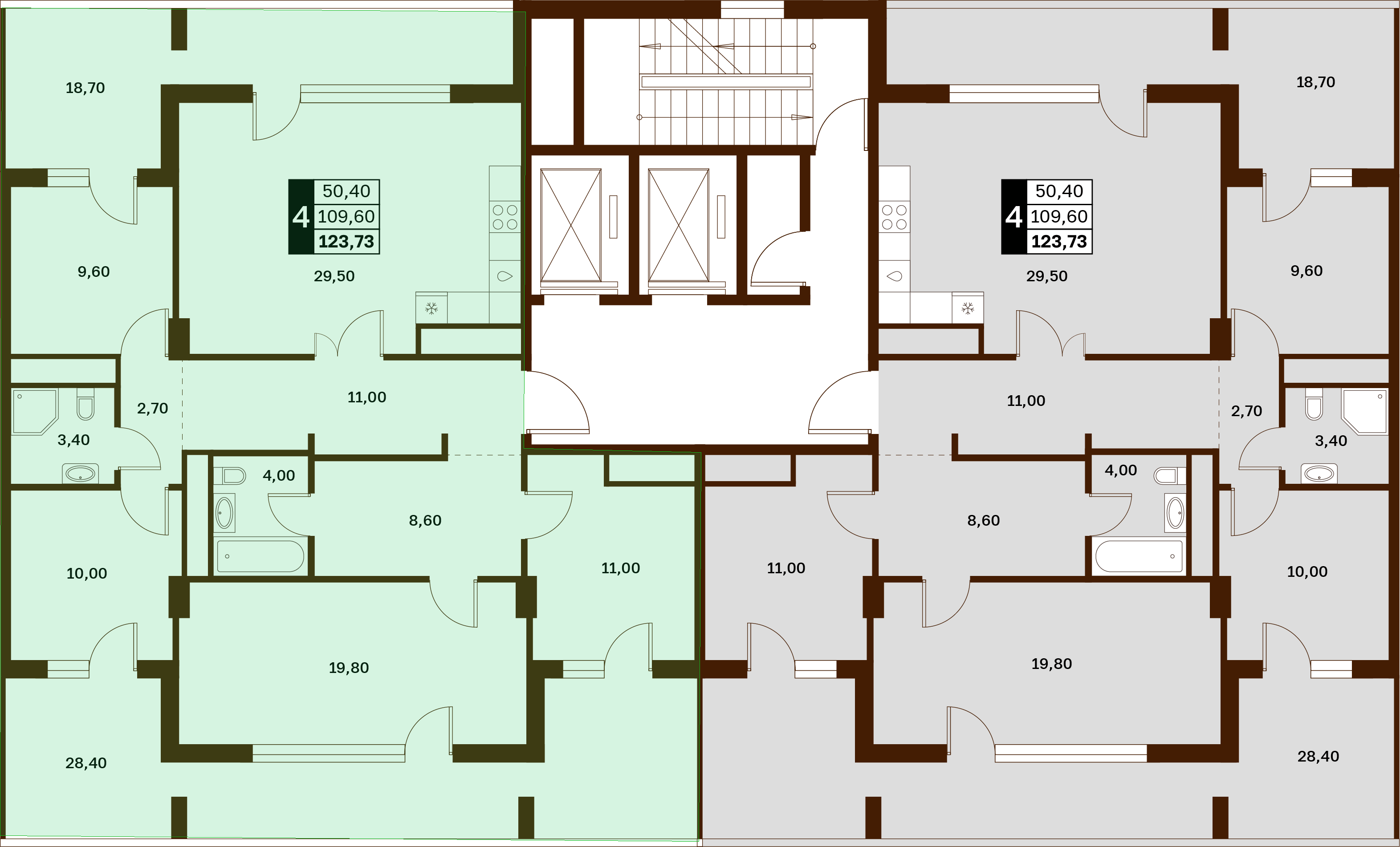 4-комнатная 123,73 м² в ЖК Аксис Патриот