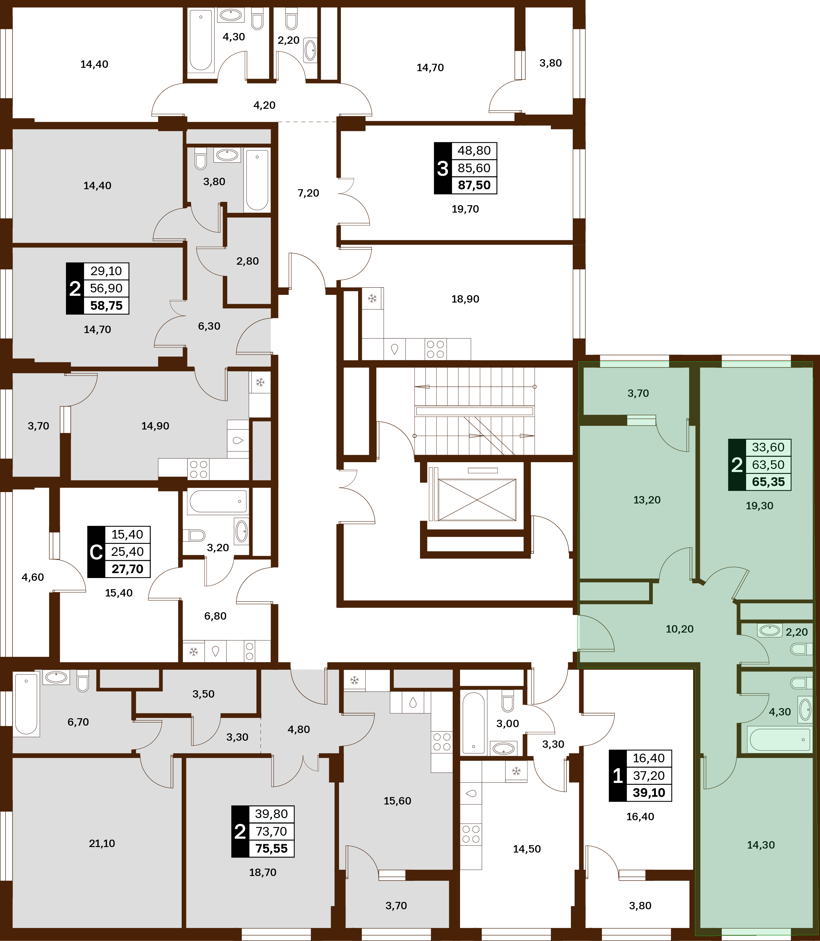 2-комнатная 65,35 м² в ЖК Аксис Патриот