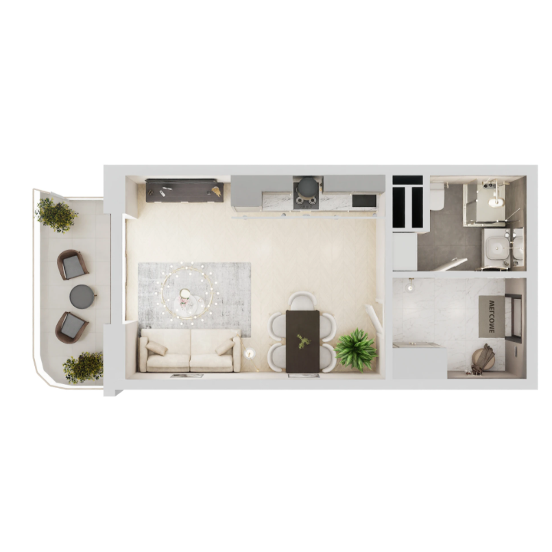 Студия, 42.3 м² · Юсуповский