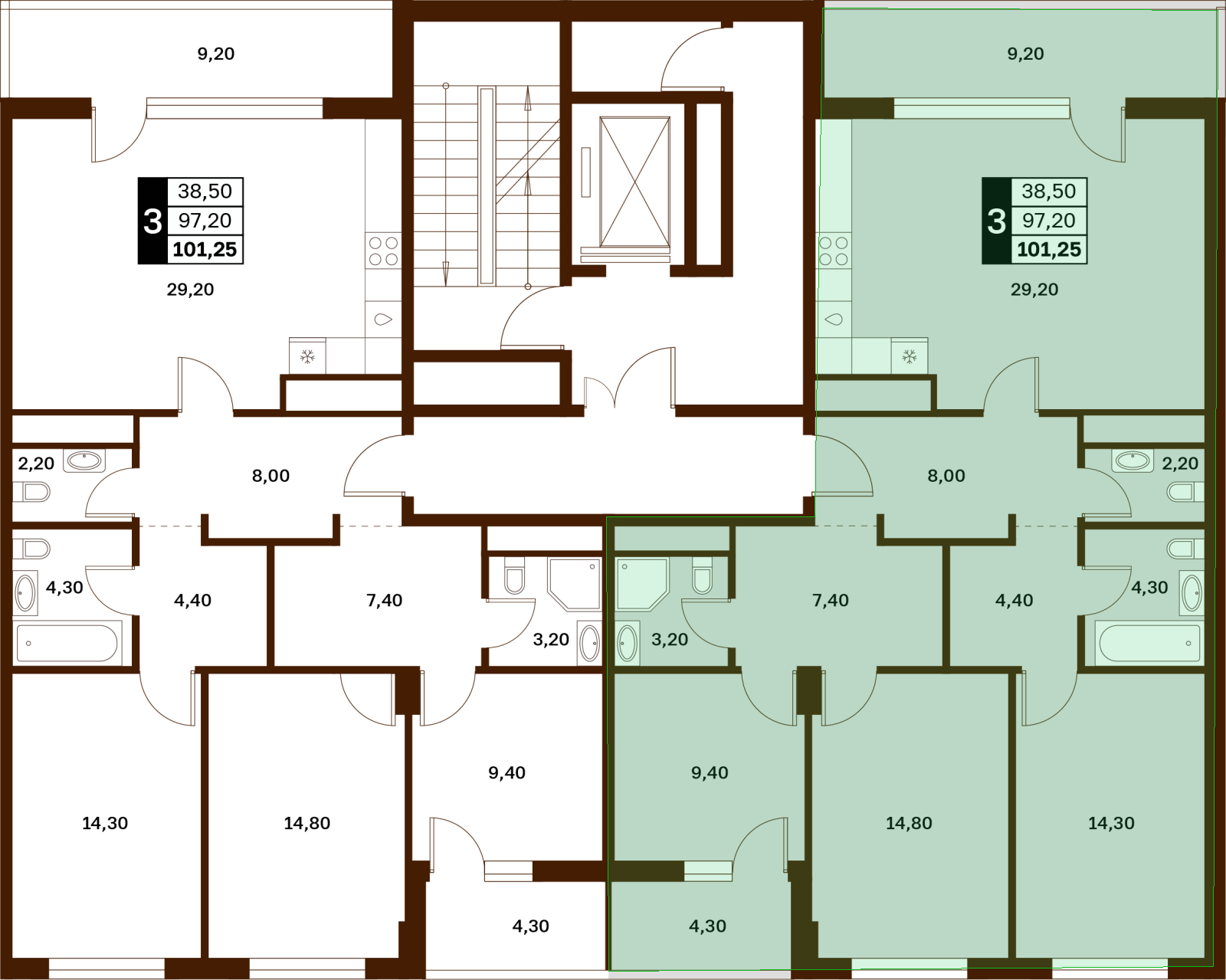 3-комнатная 101,25 м² в ЖК Аксис Патриот