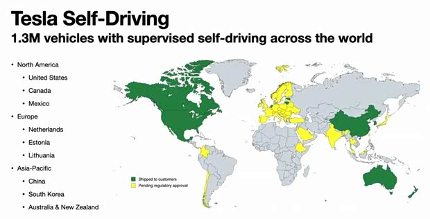 Tesla объявила о списке стран, где ожидается одобрение FSD, в то время как в Китае система уже прошла проверку и начала ограниченное использование.