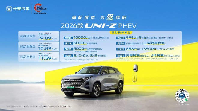 2026 модель Changan UNI-Z PHEV поступила в продажу по цене от 98,900 до 115,900 юаней.