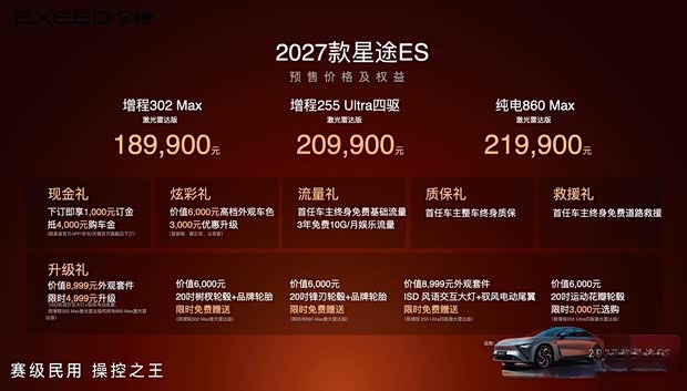 Старт предзаказа на 2027 Exeed ES с ценой от 189 900 ¥: электромобиль с увеличенным запасом хода и системой помощи водителю Hunting 700.