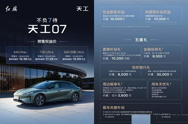 Hongqi Tiankong 07 выходит на рынок Китая 10 октября: предзаказ от 169 900 ¥ после скидок, запас хода до 730 км.