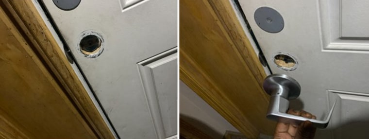 Denisha Vaulx sent photos of her broken front door lock to Vinebrook Homes, but had trouble getting the company to respond to the repair request.