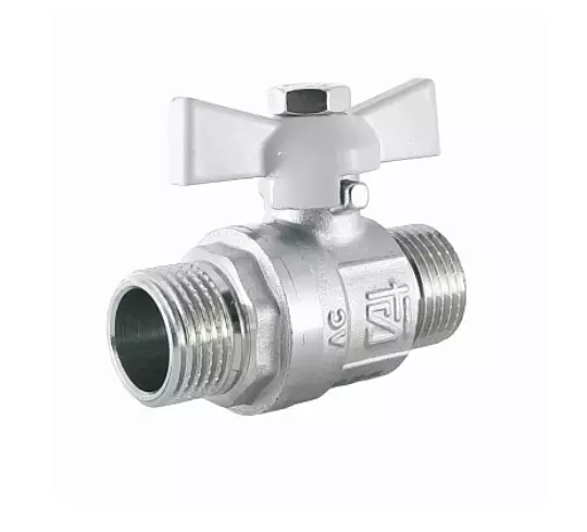 Кран шаровой полнопроходной 1/2" НР никель, бабочка белая, STI 00000003660