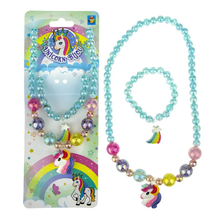 Набор украшений Unicorn Bijou голубой, 2 предмета (бусы + браслет) 1TOY Т19144