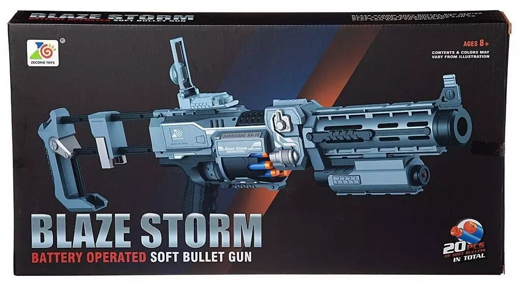 Бластер JunfaBlaze Storm серо-голубой с 20 мягкими пулями, автоматическая стрельба ZC7080