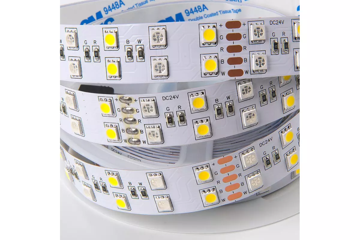 Светодиодная лента 24В 28,8Вт/м 720Лм/м RGB+3000К 5м 20мм SMD5050 120шт/м IP20 General 503834