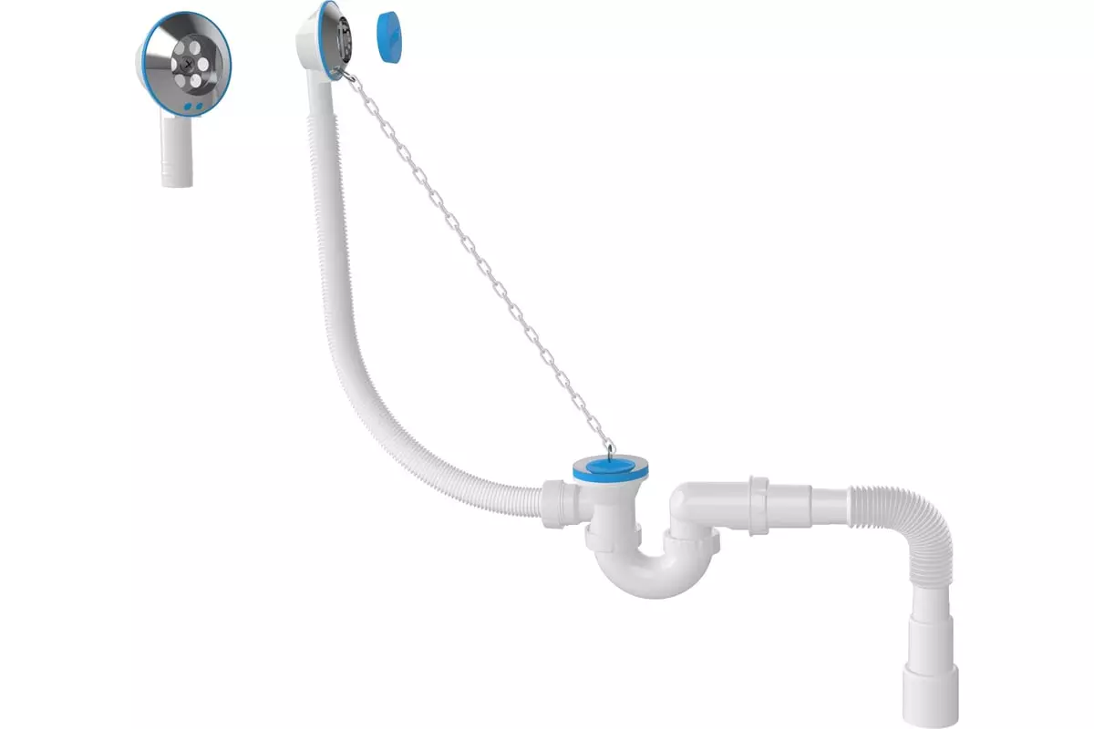 Сифон для ванны 1 1/2"х40, U-обр-й,выпуск 70 мм, цепочка, гибкая труба 40/50 Nova 1520
