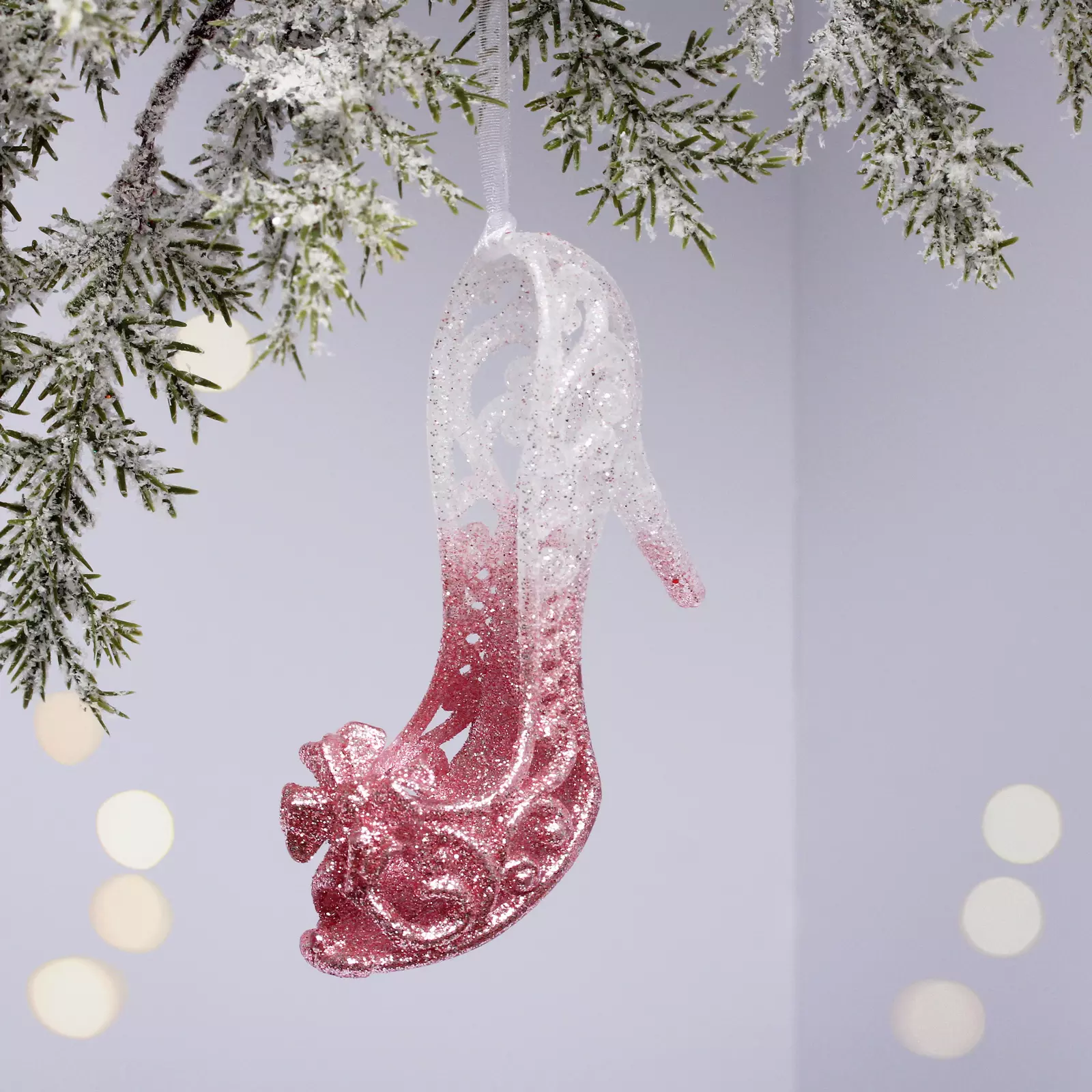 Елочное украшение Волшебная туфелька 75х12 см белый/розовый 916-2088