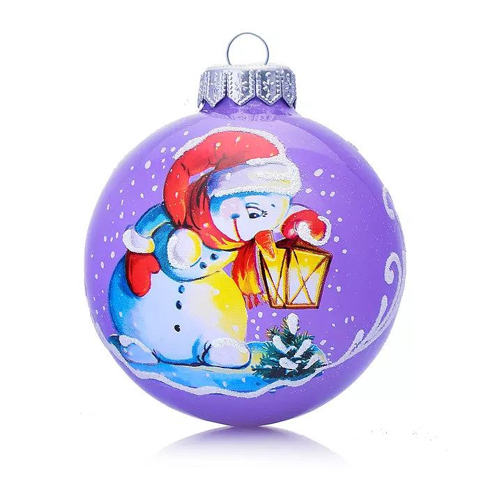 Новогодний шар Снеговик с фонариком, 80 мм., в подарочной упаковке