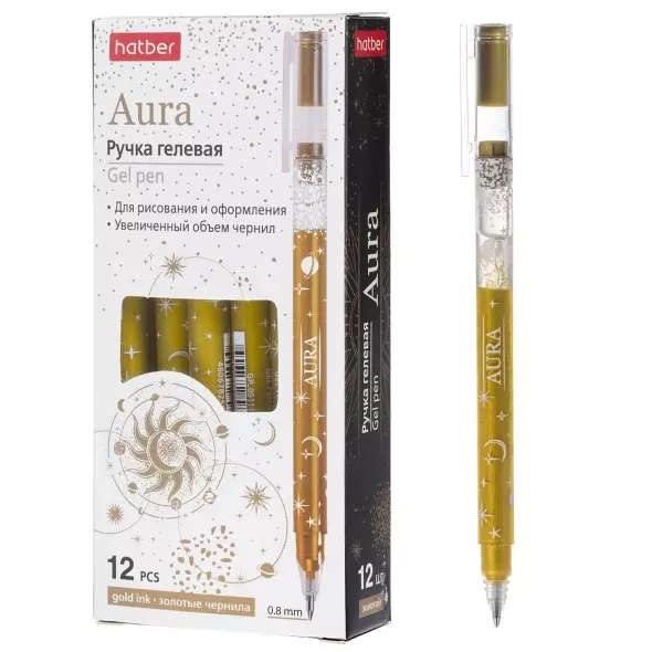 Ручка гелевая, золотые чернила 0,8мм, Hatber &quot;Aura&quot;