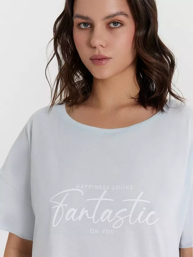 Ночная сорочка женская Mark Formelle 572310 св.голубой +печать, р-р 164/170 (54 / XXXL)