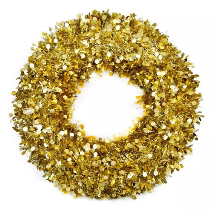 Новогодний венок Большой с золотыми кругами из полиэтилена 46см 78835