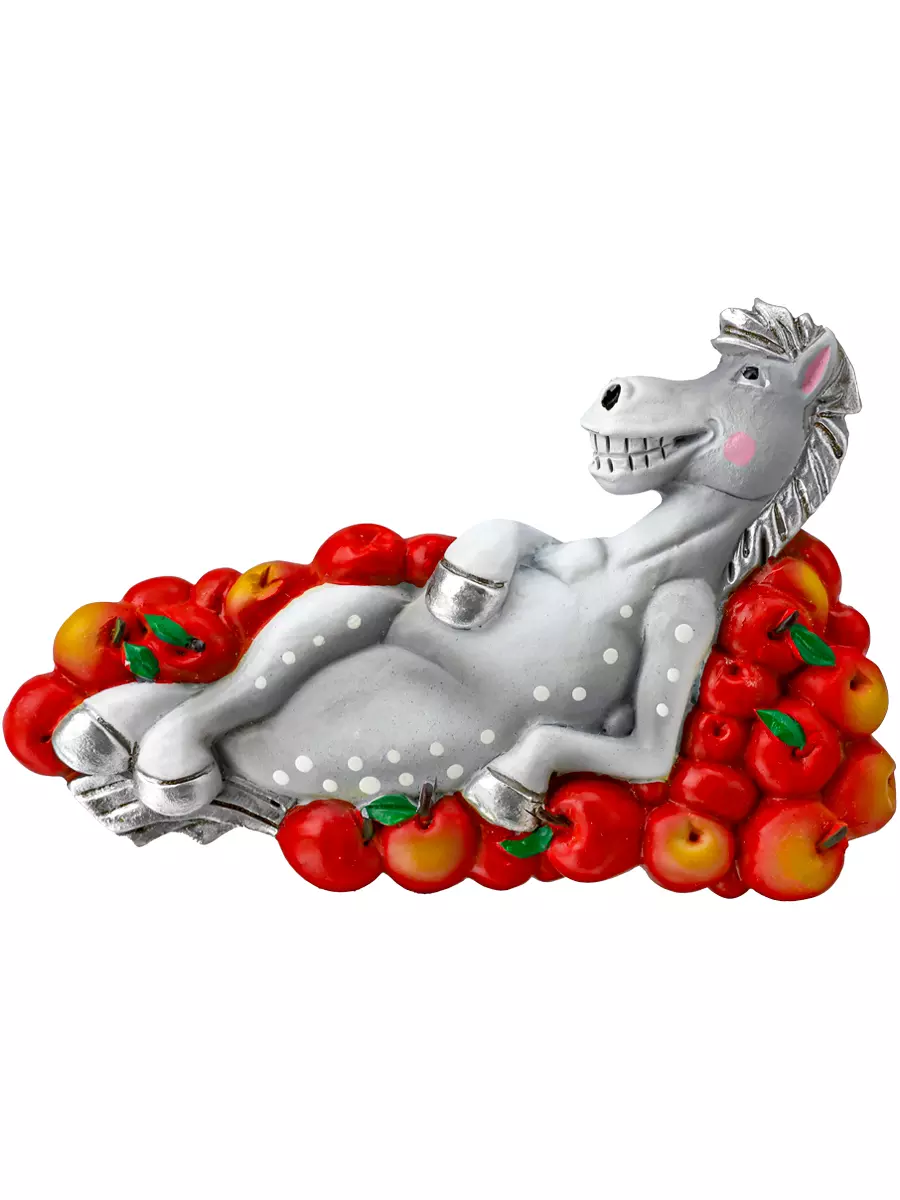 Новогодний магнит из полирезины Конь в яблоках 7 см НУ-2548