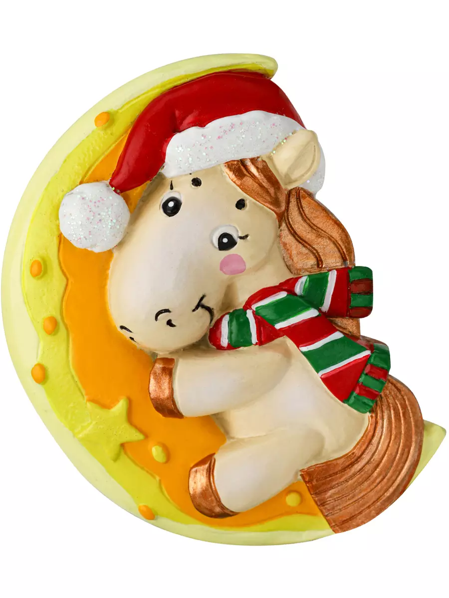 Новогодний магнит из полирезины Лошадка на луне 7 см НУ-2539