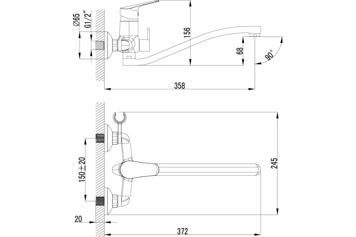 Смеситель для ванны, длинный излив 30 см, хром, Lemark Partner LM6553C, латунь