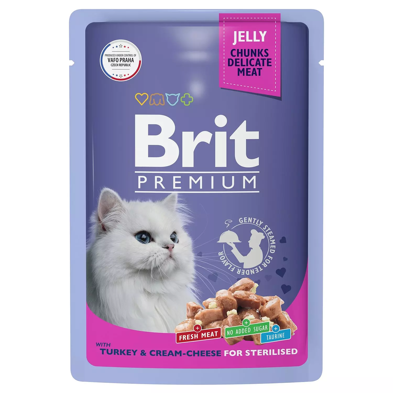 Влажный корм для стерилизованных кошек индейка с сыром в желе, 85 г Brit Premium